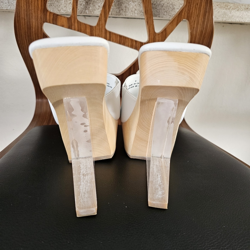 Jeffrey Campbell Pellucid White Faux Leather Lucite Sculptural Heel Sandals - Picture 3 of 13